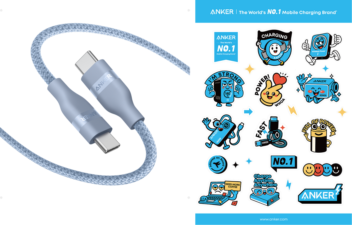 Anker USB-C auf USB-C Kabel (90cm/180cm, 240W, Upcycled-Geflochten)+Sticker für Studis gratis dazu!