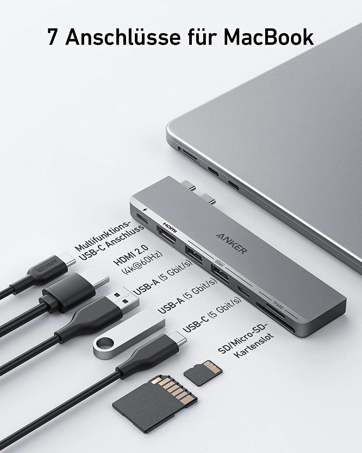 Anker Prime Ladegerät (250W, 6 Ports, GaNPrime) + Anker <b>547</b> USB-C Hub (7-in-2, für MacBook, in Grau)