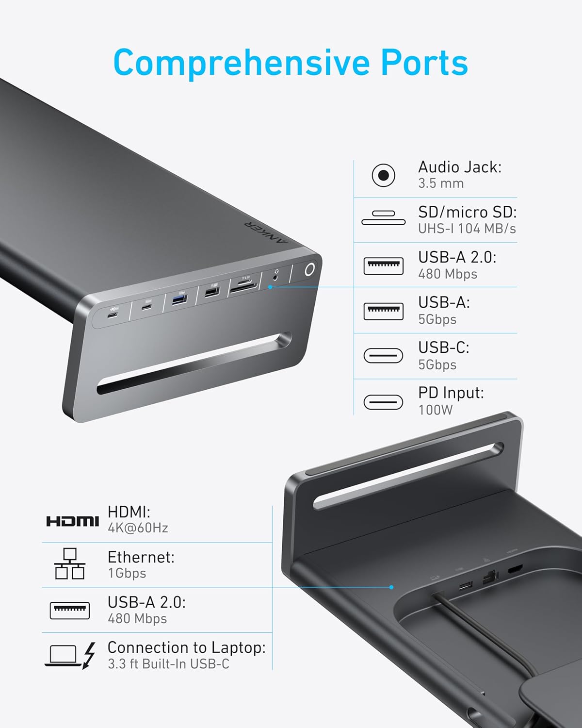 Anker USB-C Hub (10-in-1, Monitorstandfuß)