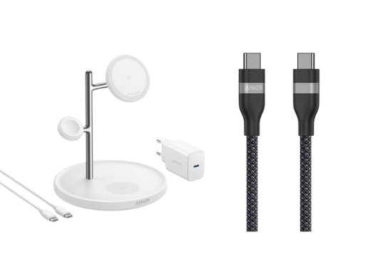 Anker MagGo Kabellose Ladestation (3-in-1 Ständer) + Anker USB-C auf USB-C Kabel (90cm, 240W, Upcycled-Geflochten)