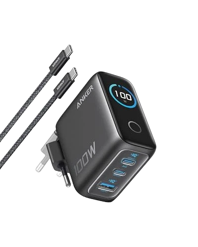 Anker Prime Ladegerät (250W, 6 Ports, GaNPrime) + Anker Ladegerät (100W, 3 Ports, Smart Display) mit USB-C Kabel