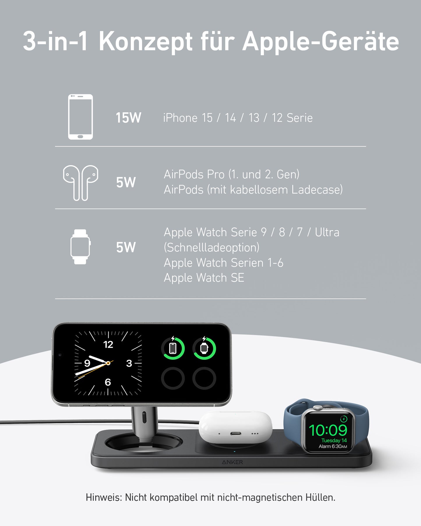Anker MagGo Kabellose Ladestation (3-in-1 Pad)