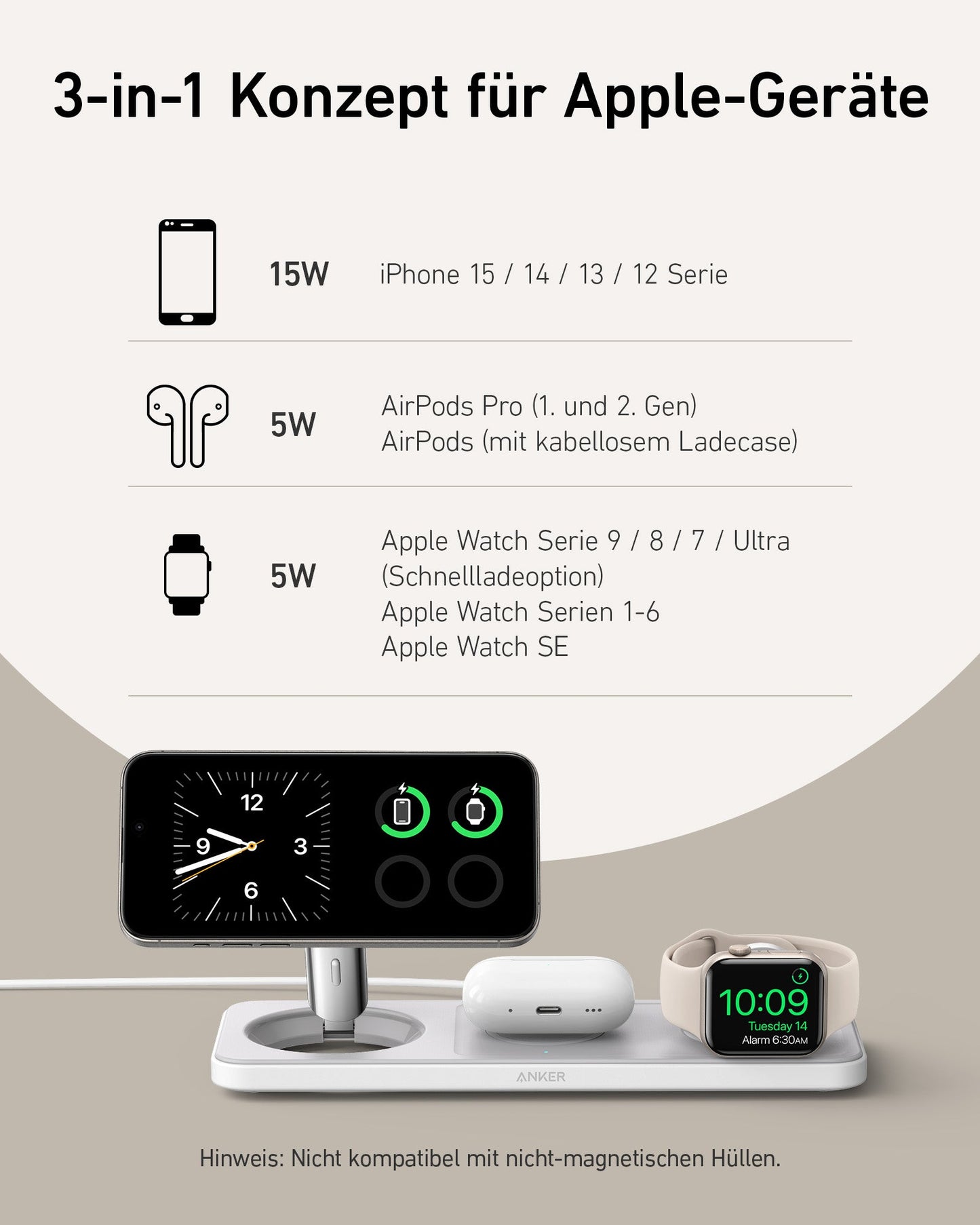 Anker MagGo Kabellose Ladestation (3-in-1 Pad)
