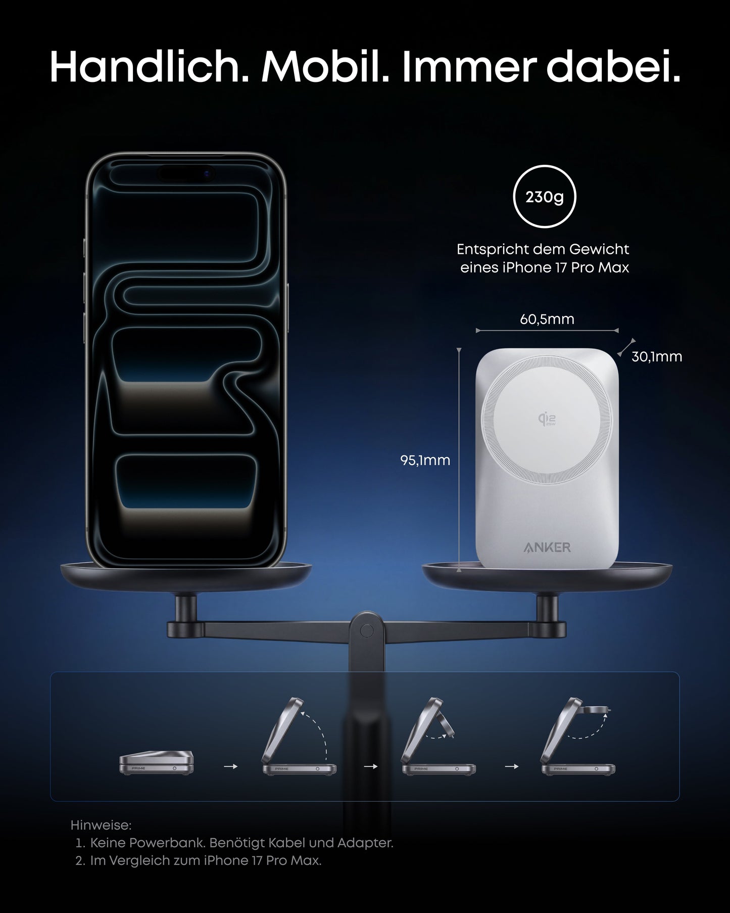 Anker Prime Kabellose Ladestation  (3-in-1, MagGo, AirCool, Faltbar)