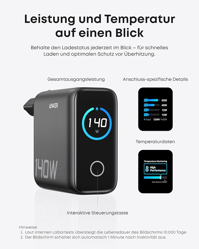 Anker Ladegerät (140W, 4-Port, PD 3.1) mit USB-C Kabel+Anker Prime USB-C auf USB-C Kabel (240W, Upcycled-Flechtdesign, 1.8m)