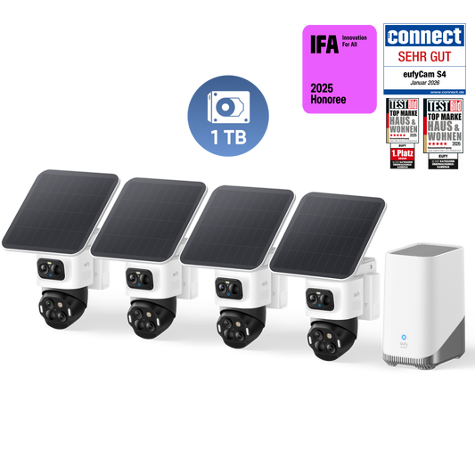 eufyCam S4 4‑Kamera‑Set, 1TB Festplatte