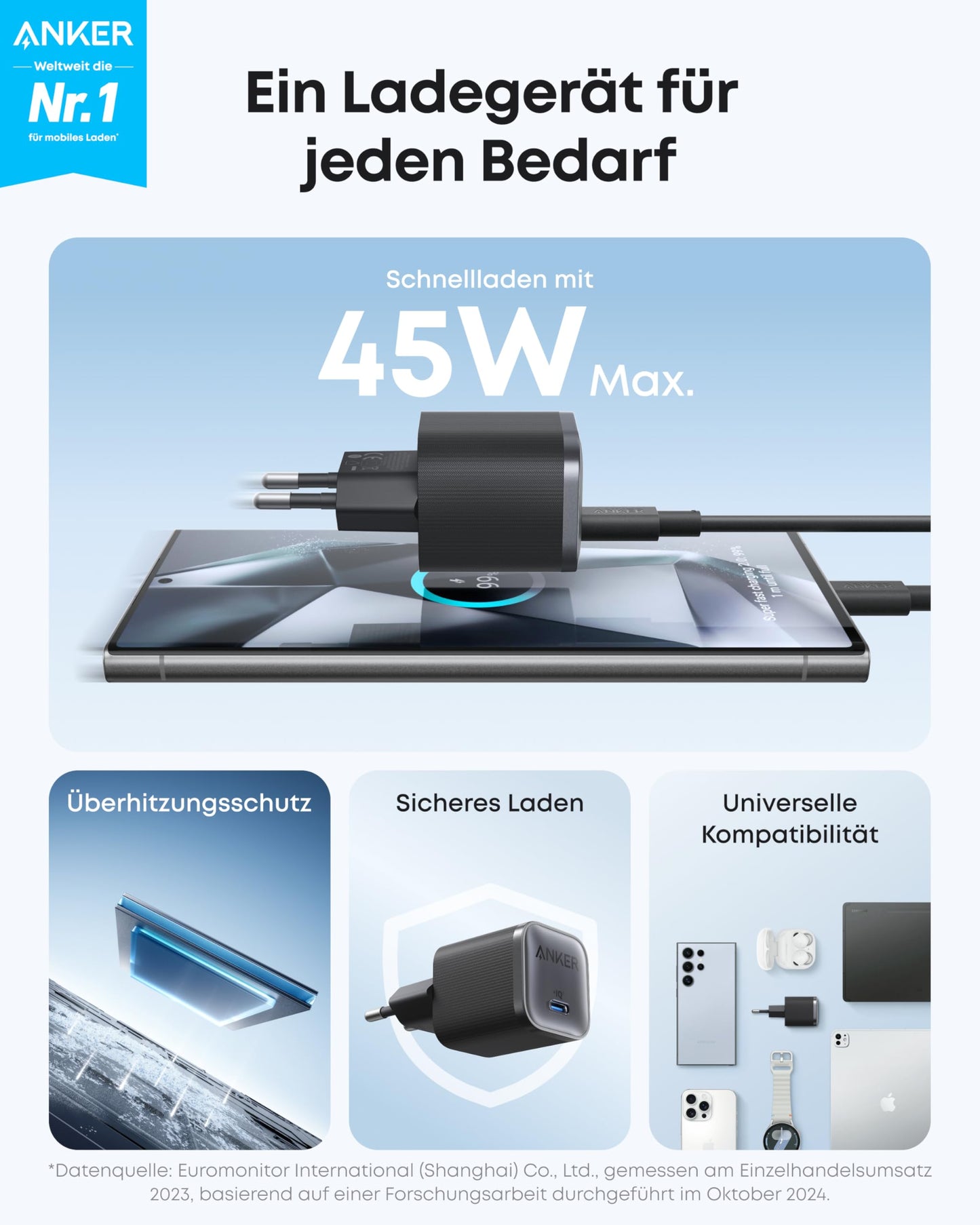 Anker Nano Ladegerät  (45W, mit 180cm USB-C Kabel)