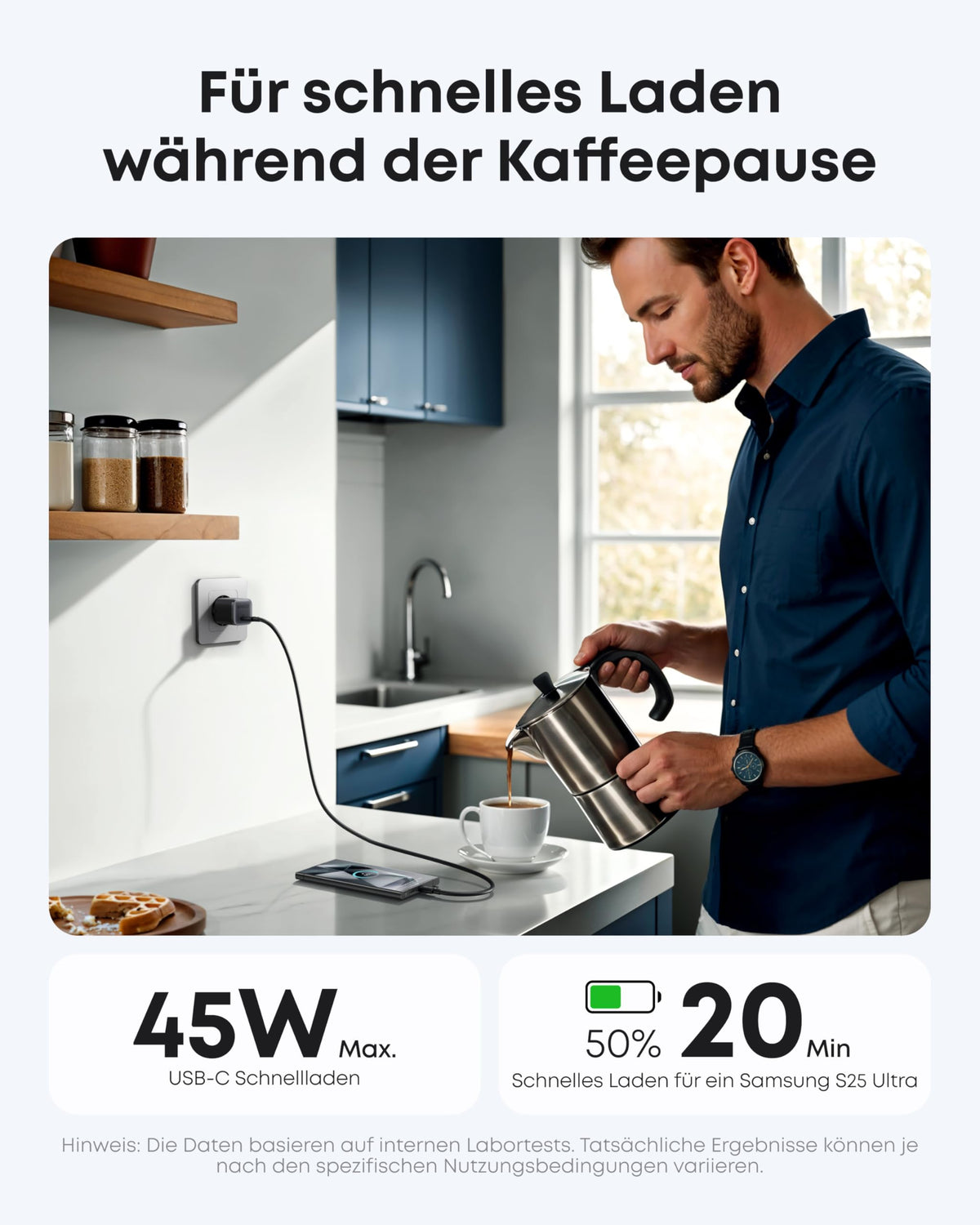 Anker Nano Ladegerät (45W) und 180cm USB-C auf USB-C Kabel