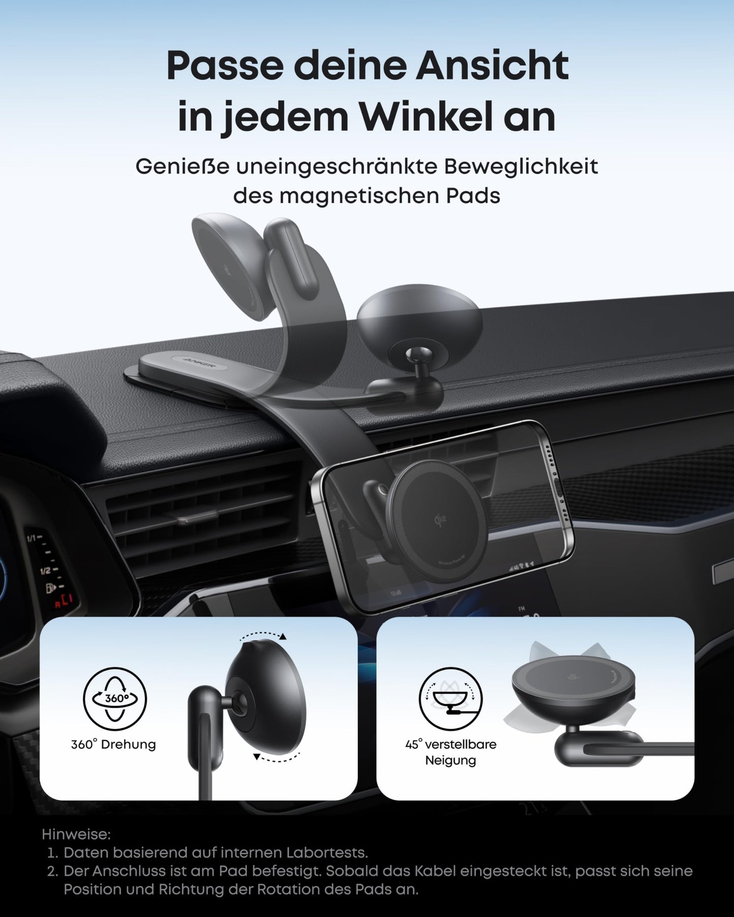 Anker Nano Kabelloses Kfz-Ladegerät (Magnetisch, abnehmbares Ladepad)
