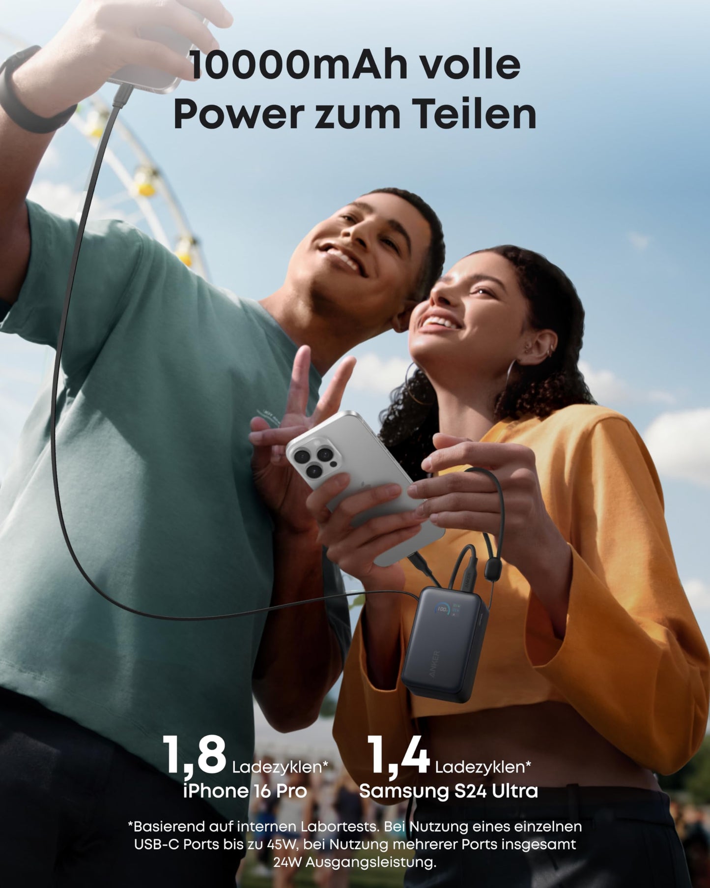 Anker Ladegerät (140W, 4-Port, PD 3.1) mit USB-C Kabel+Anker Nano Powerbank (10K, 45W, Integriertes einziehbares USB-C Kabel)