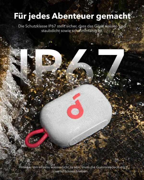 Soundcore Select 4 Go Bluetooth Lautsprecher von Anker, portabler Mini-Lautsprecher Dusche, 20h Spielzeit, IP67 Wasser- und staubfest, schwimmfähig, kraftvoller Sound, für drinnen, draußen &amp; Wandern