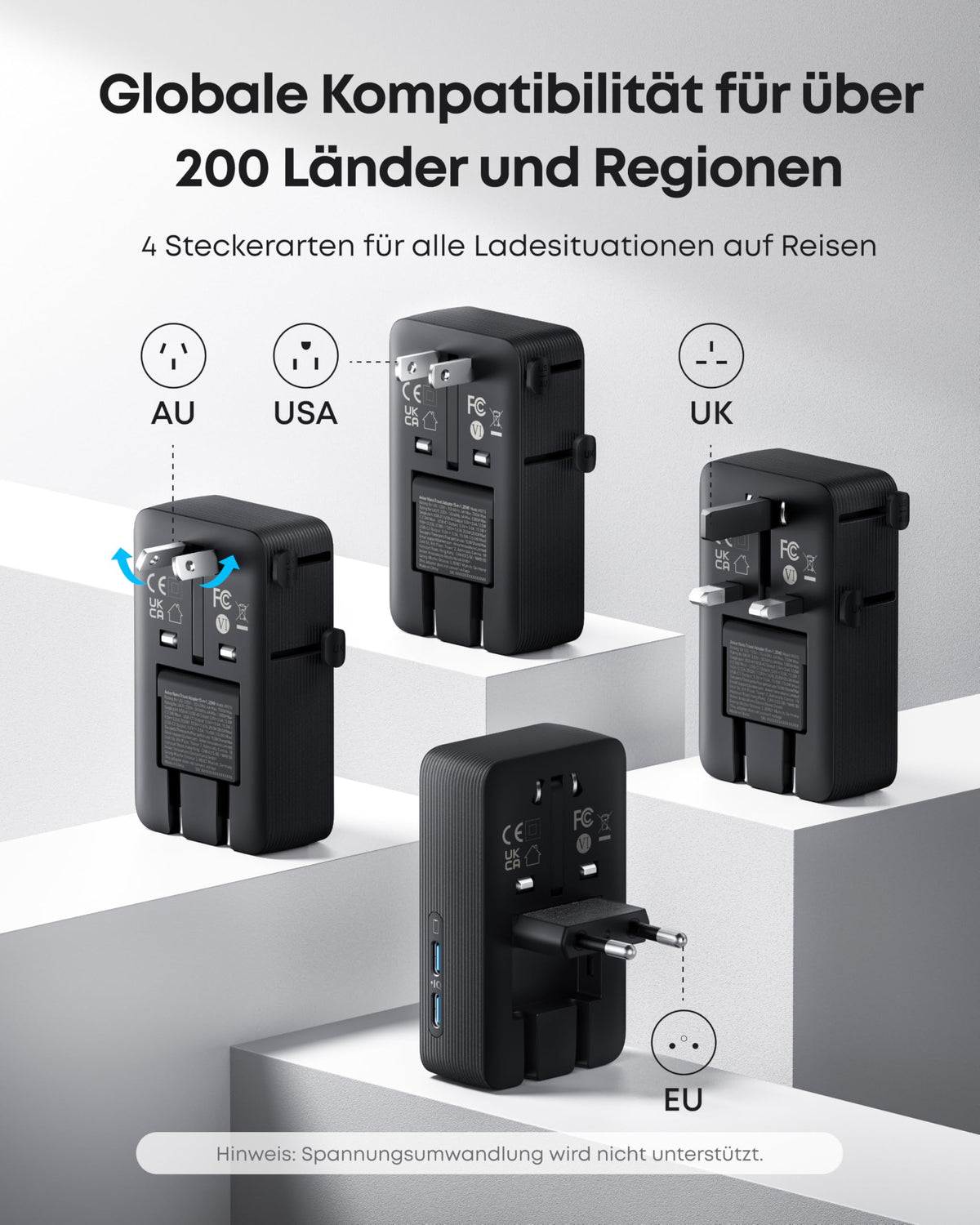 Anker Ladegerät (140W, 4-Port, PD 3.1) mit USB-C Kabel+Anker Nano Reiseadapter (5-in-1, 20W)