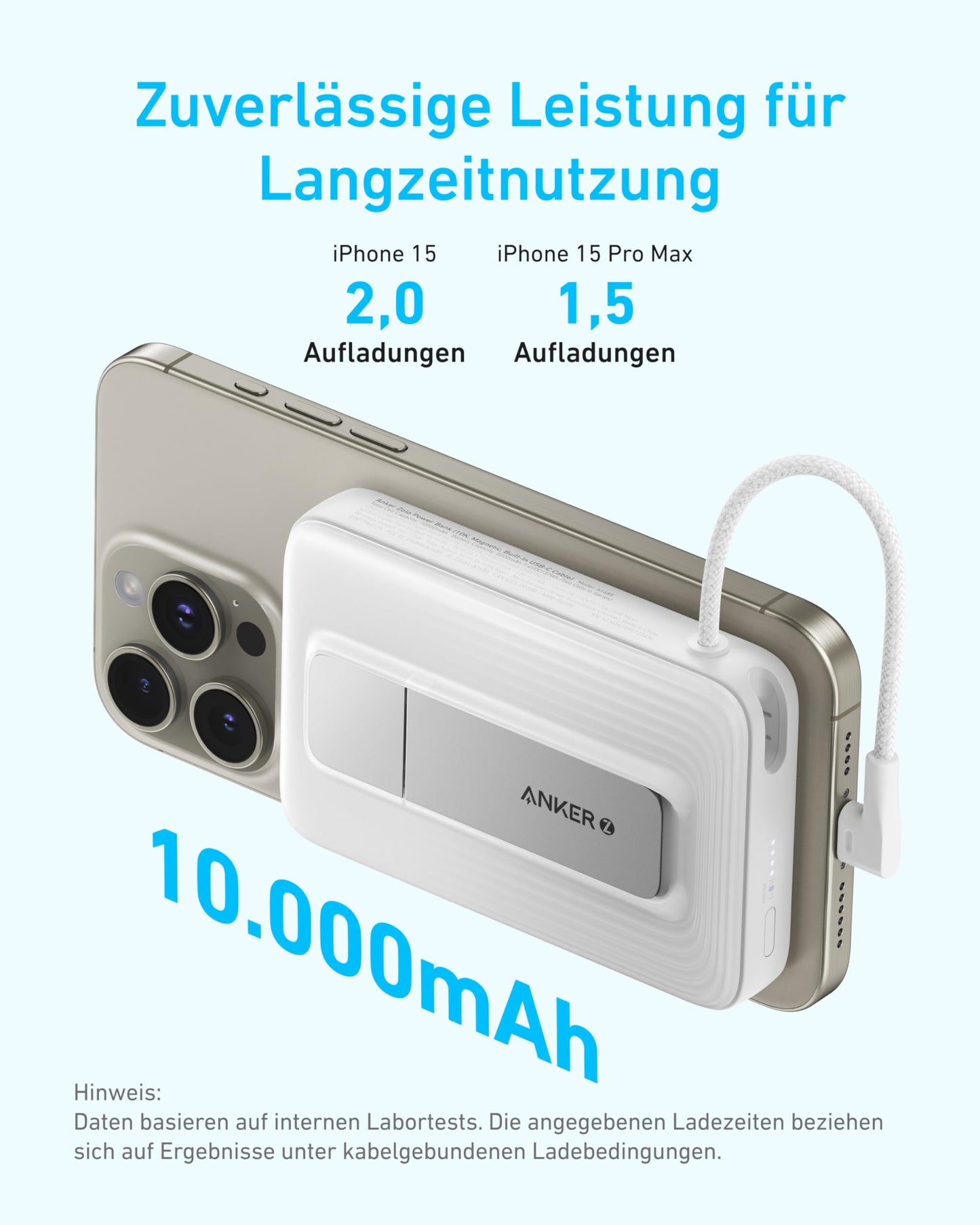 Anker Zolo Powerbank (10K, Magnetisch, Integriertes USB-CKabel)