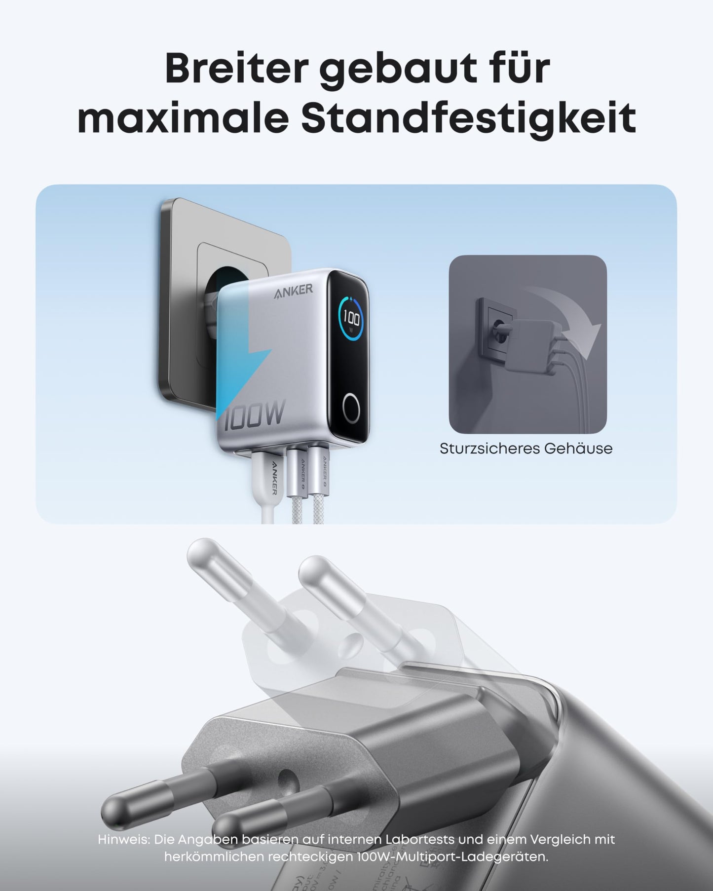 Anker Ladegerät (100W, 3 Ports, Smart Display) mit USB-C Kabel