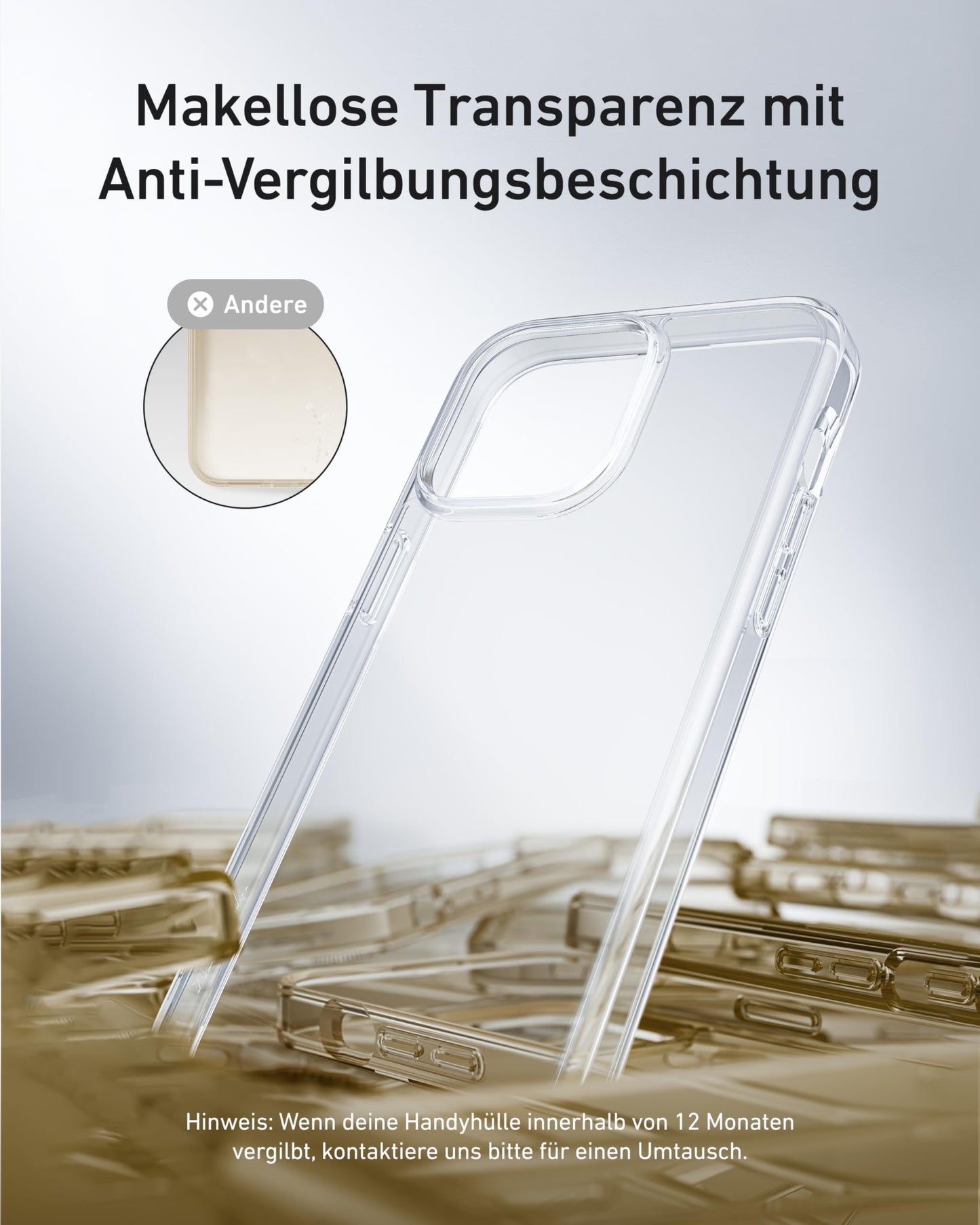 Anker transparente Handyhülle für iPhone 16 Plus, Anti-Vergilben, ultraschlanke und robuste Schutzhülle, kompatibel mit kabellosem Laden, iPhone 16 Plus transparente Hülle mit Stoßschutz
