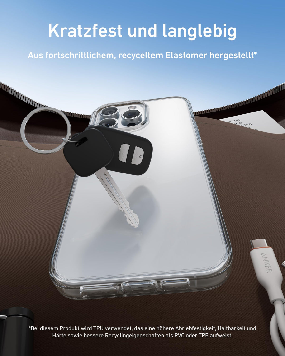 Anker transparente Handyhülle für iPhone 16 Plus, Anti-Vergilben, ultraschlanke und robuste Schutzhülle, kompatibel mit kabellosem Laden, iPhone 16 Plus transparente Hülle mit Stoßschutz