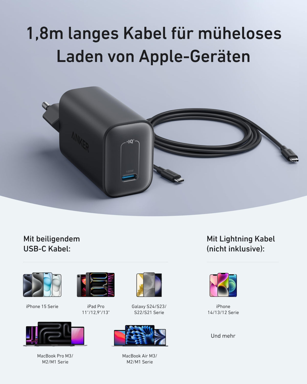 Anker Nano Ladegerät (100W) mit USB-C Kabel