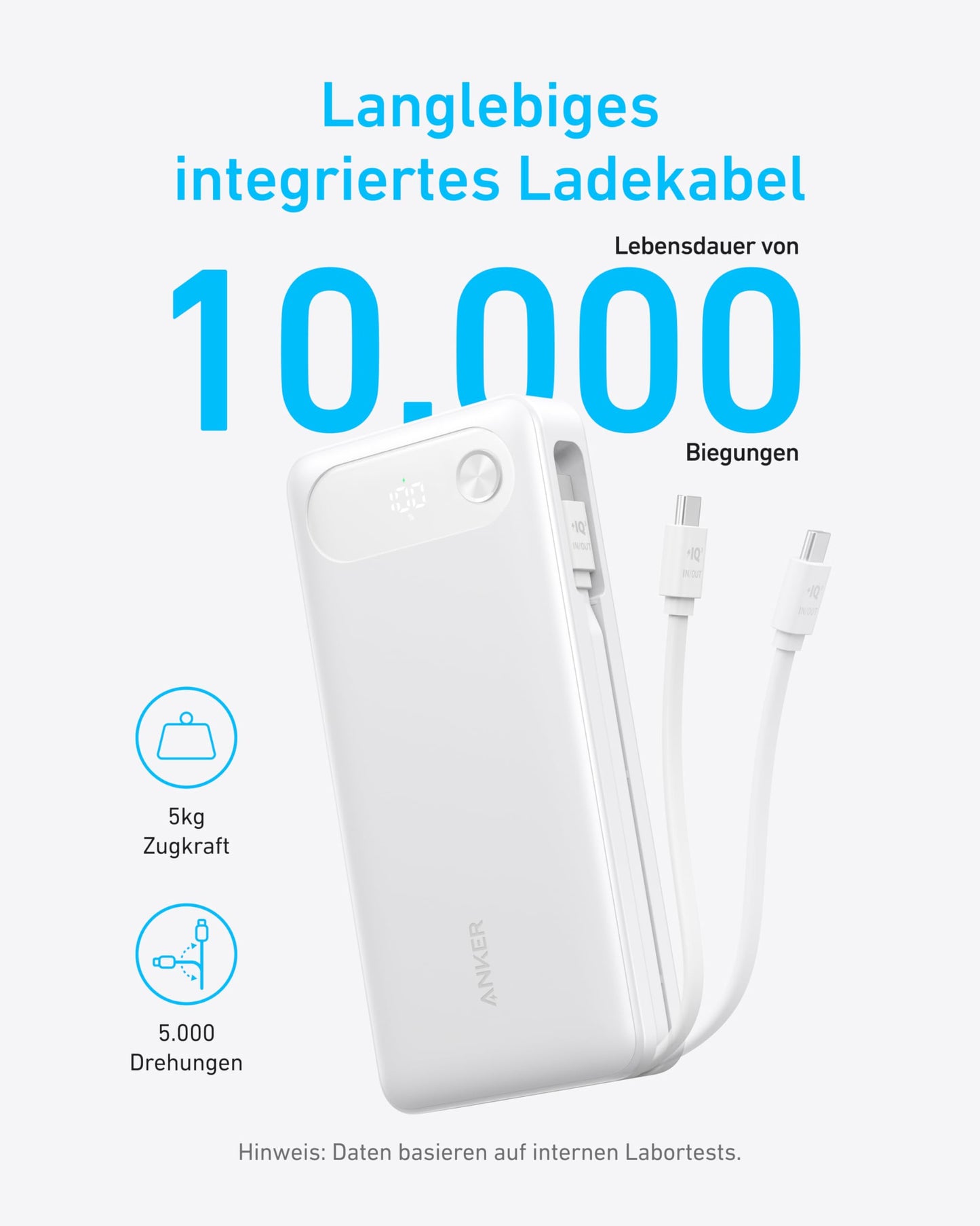 Anker Powerbank (20K, 87W, Integriertes USB-C Kabel)