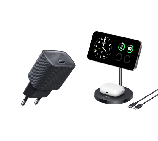 Anker MagGo Wireless Ladegerät (2-in-1 Ständer)+Anker Nano USB-C Wandladegerät (30W)