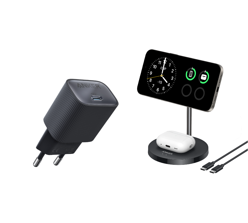 Anker MagGo Wireless Ladegerät (2-in-1 Ständer)+Anker Nano USB-C Wandladegerät (30W)