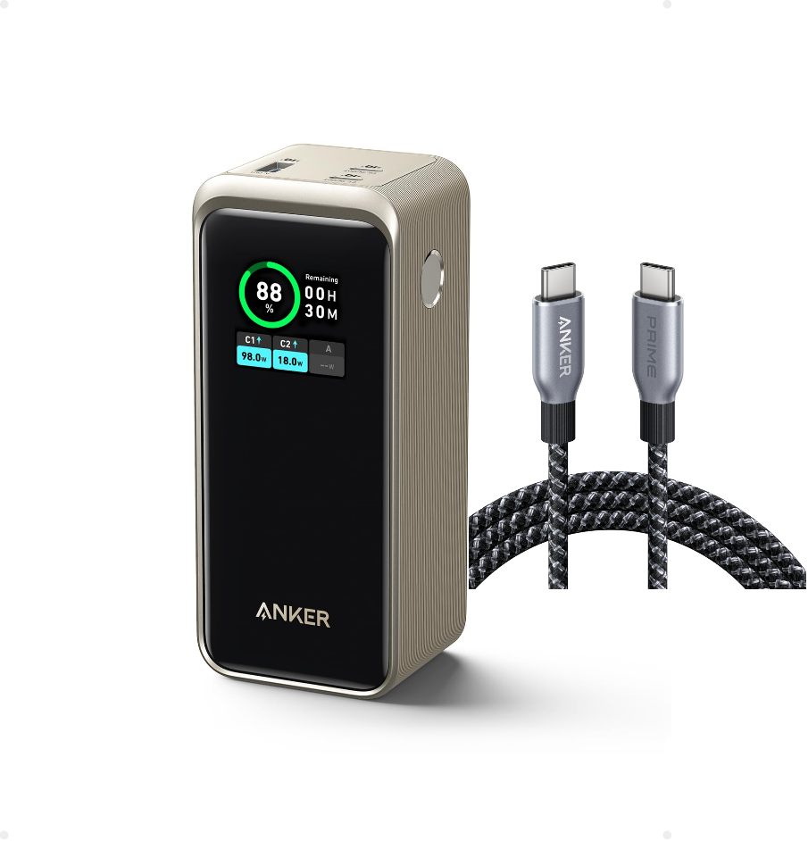 Anker Prime 20.000mAh Powerbank (200W)+Anker Prime USB-C auf USB-C Kabel (240W, Upcycled-Flechtdesign)