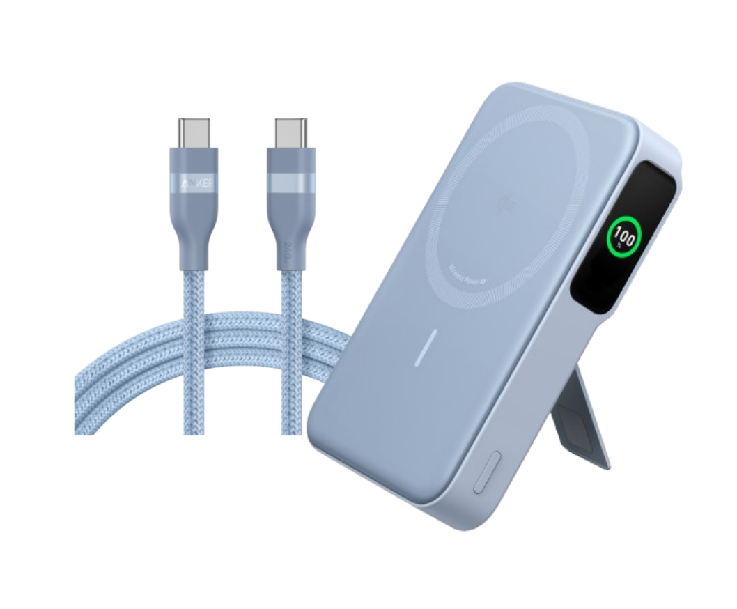 Anker MagGo Powerbank (10K)+Anker USB-C auf USB-C Kabel (180cm, 240W, Upcycled-Geflochten)