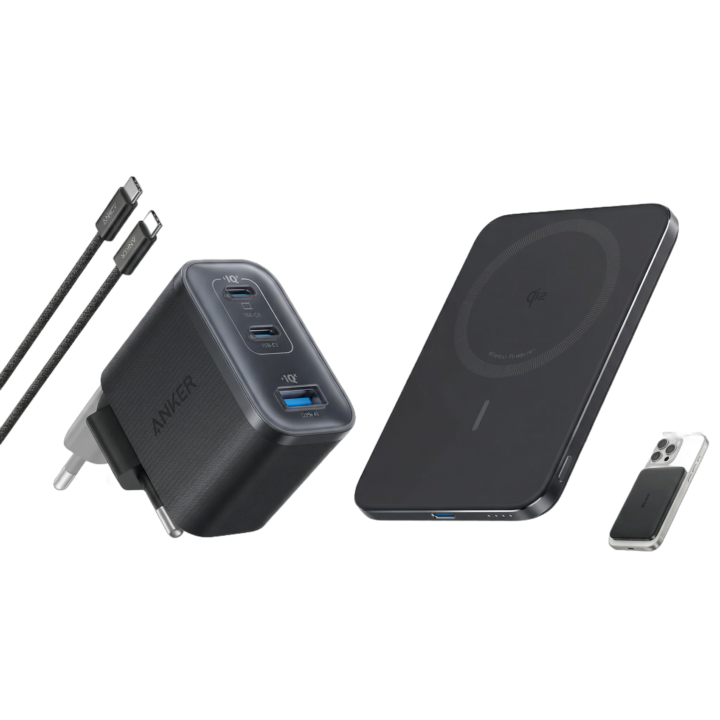 Anker Nano Ladegerät (70W, 3 Ports)+Anker Nano Powerbank (5K, Magnetisch, Slim)