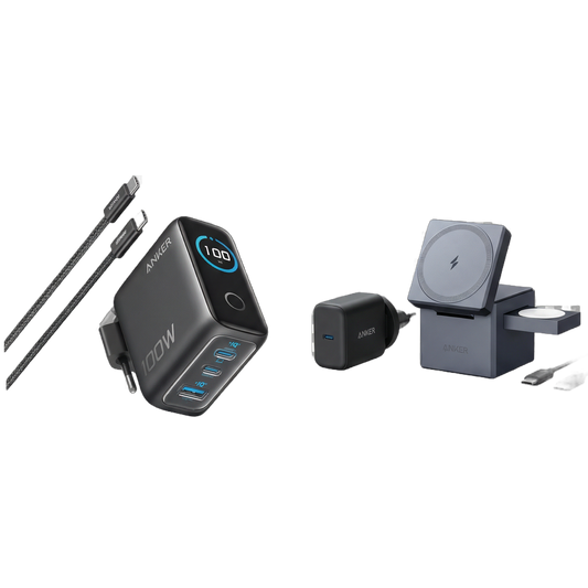Anker 3-in-1 Ladewürfel mit MagSafe + Anker Ladegerät (100W, 3 Ports, Smart Display) mit USB-C Kabel