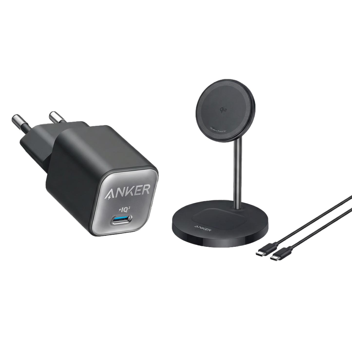 Anker MagGo Wireless Ladegerät (2-in-1 Ständer) + Anker Ladegerät (Nano 3, 30W)