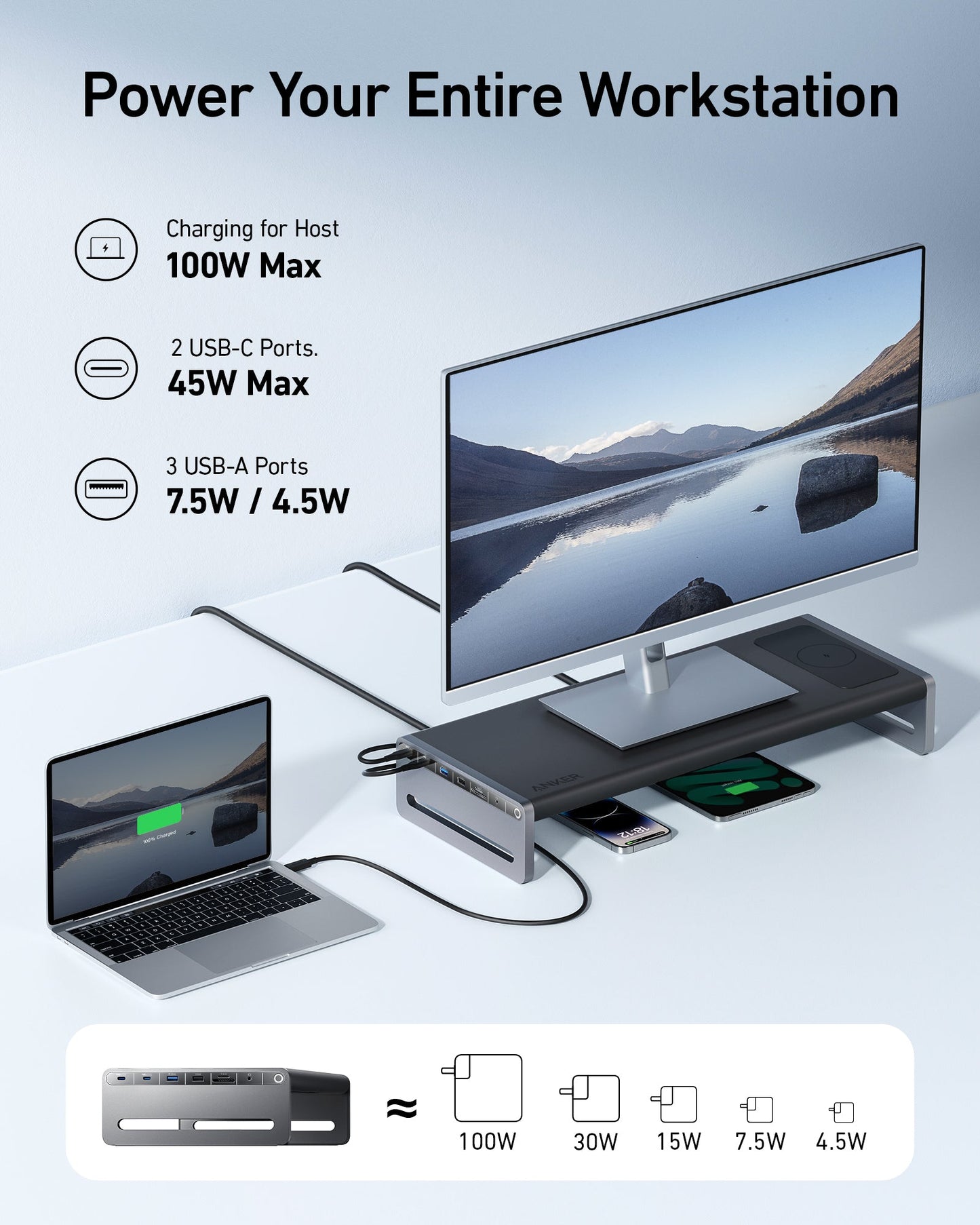 Anker <b>675</b> USB-C Docking Station (12-in-1, Halterung, Kabellos)